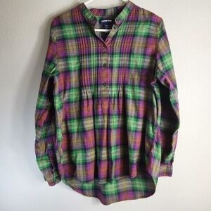 Lands End Womens Purple/Green Pintuck Flannel Popover Tunic Top-Size 14
